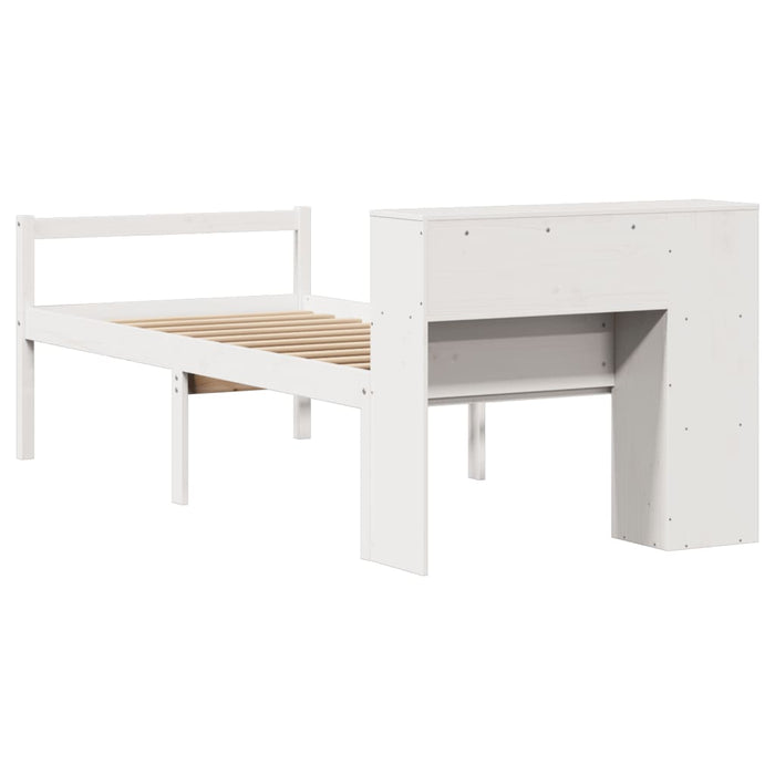 Pat cu bibliotecă fără saltea, alb, 75x190 cm, lemn masiv pin WALTI