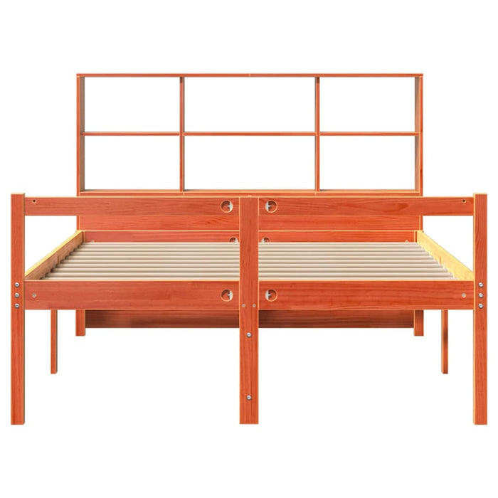 Pat cu bibliotecă fără saltea maro ceruit 140x200 cm lemn masiv - WALTI WALTI