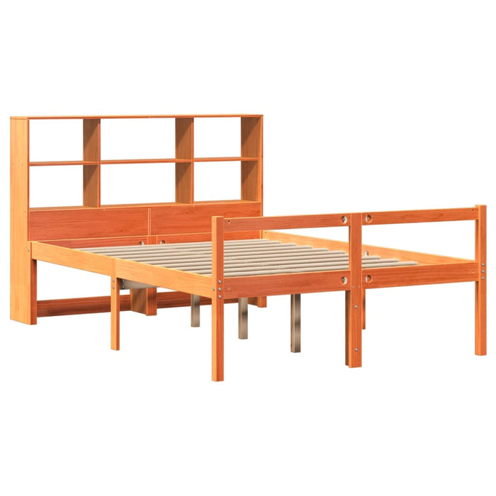 Pat cu bibliotecă fără saltea maro ceruit 150x200 cm lemn masiv - WALTI WALTI