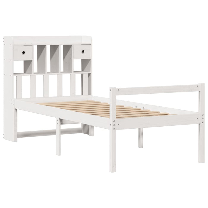 Pat cu bibliotecă fără saltea, alb, 75x190 cm, lemn masiv pin WALTI