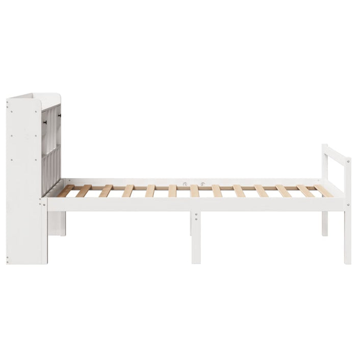 Pat cu bibliotecă fără saltea, alb, 75x190 cm, lemn masiv pin WALTI