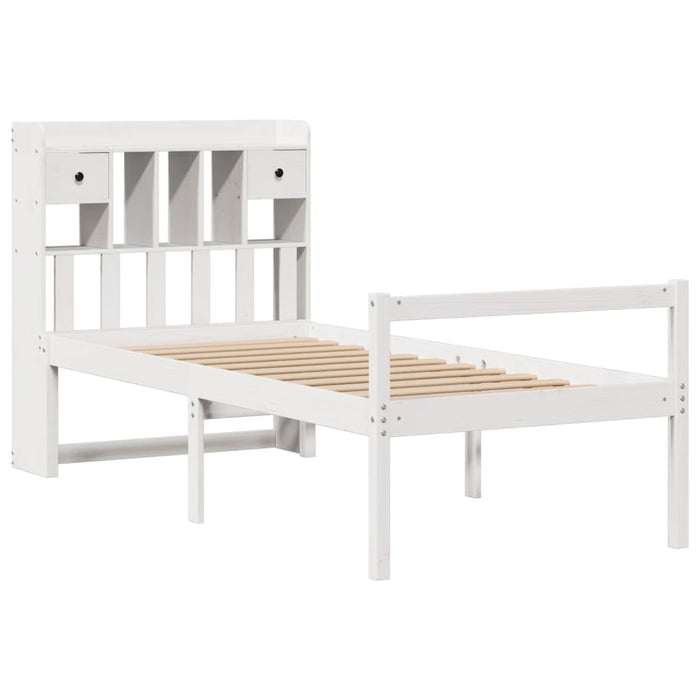 Pat cu bibliotecă fără saltea, alb, 90x190 cm, lemn masiv pin WALTI