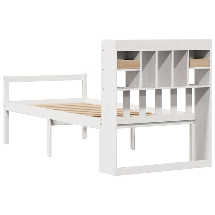 Pat cu bibliotecă fără saltea, alb, 90x190 cm, lemn masiv pin WALTI