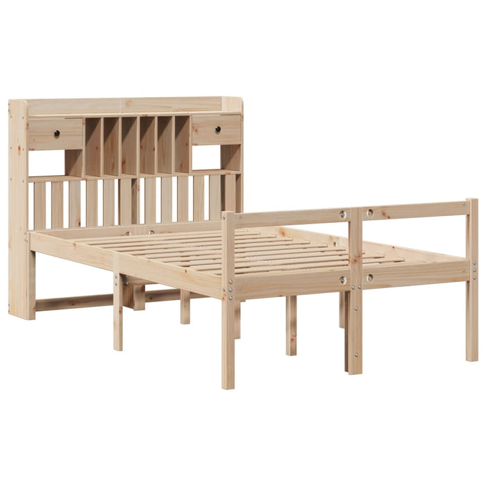 Pat cu bibliotecă fără saltea, 135x190 cm, lemn masiv de pin - WALTI WALTI