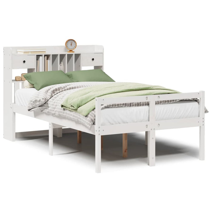 Pat cu bibliotecă fără saltea, alb, 135x190 cm, lemn masiv pin - WALTI WALTI