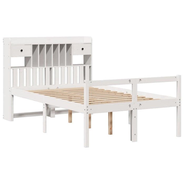 Pat cu bibliotecă fără saltea, alb, 135x190 cm, lemn masiv pin - WALTI WALTI