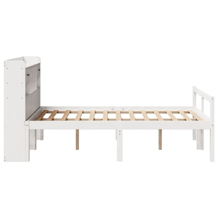 Pat cu bibliotecă fără saltea, alb, 135x190 cm, lemn masiv pin - WALTI WALTI