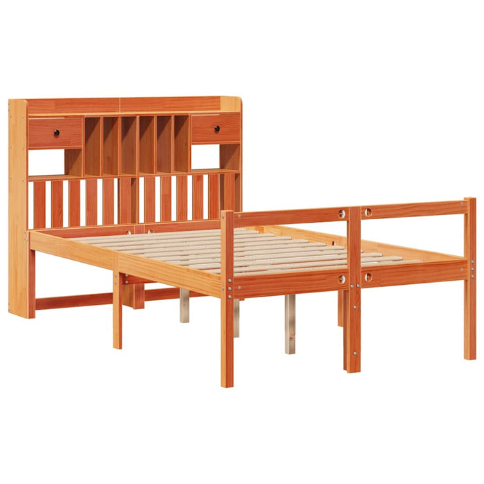 Pat cu bibliotecă fără saltea maro 135x190 cm lemn masiv de pin - WALTI WALTI