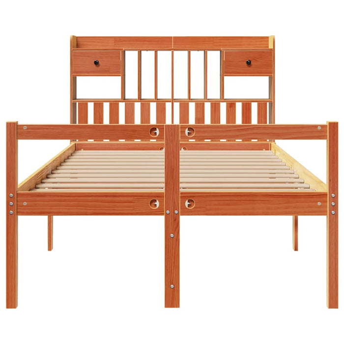 Pat cu bibliotecă fără saltea maro 135x190 cm lemn masiv de pin - WALTI WALTI