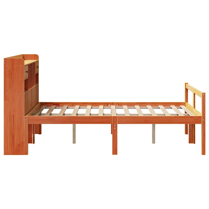 Pat cu bibliotecă fără saltea maro 135x190 cm lemn masiv de pin - WALTI WALTI