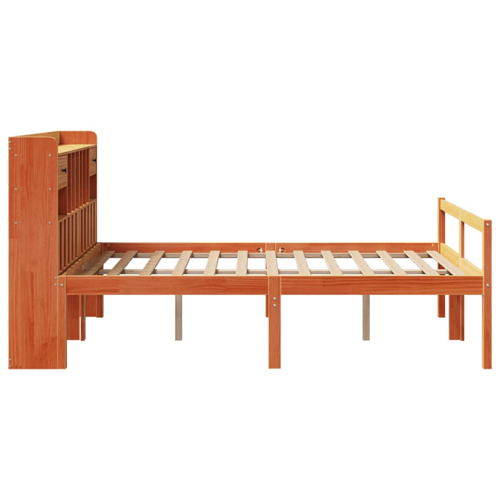 Pat cu bibliotecă fără saltea maro 160x200 cm lemn masiv de pin - WALTI WALTI