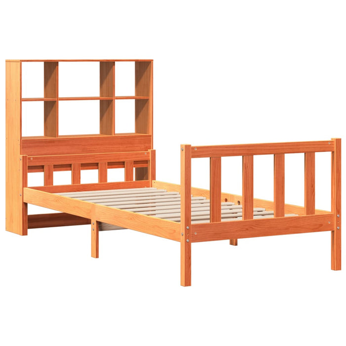 Pat cu bibliotecă fără saltea maro ceruit 75x190 cm lemn masiv - WALTI WALTI