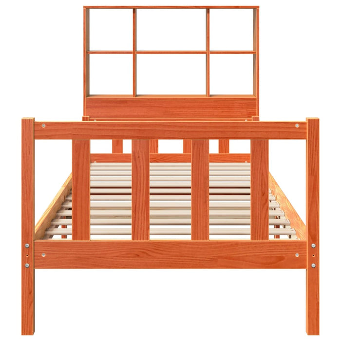 Pat cu bibliotecă fără saltea maro ceruit 75x190 cm lemn masiv - WALTI WALTI