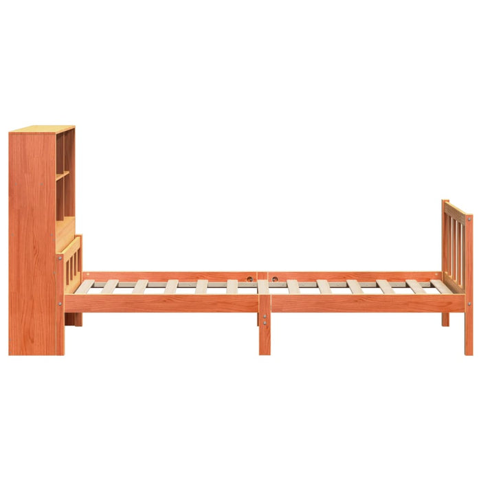 Pat cu bibliotecă fără saltea maro ceruit 75x190 cm lemn masiv - WALTI WALTI