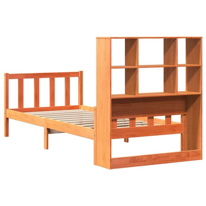 Pat cu bibliotecă fără saltea maro ceruit 75x190 cm lemn masiv - WALTI WALTI