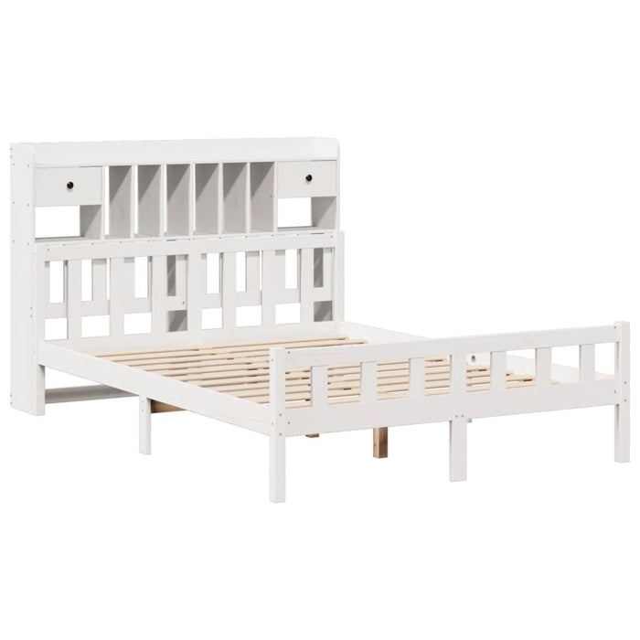 Pat cu bibliotecă fără saltea, alb, 160x200 cm, lemn masiv pin - WALTI WALTI