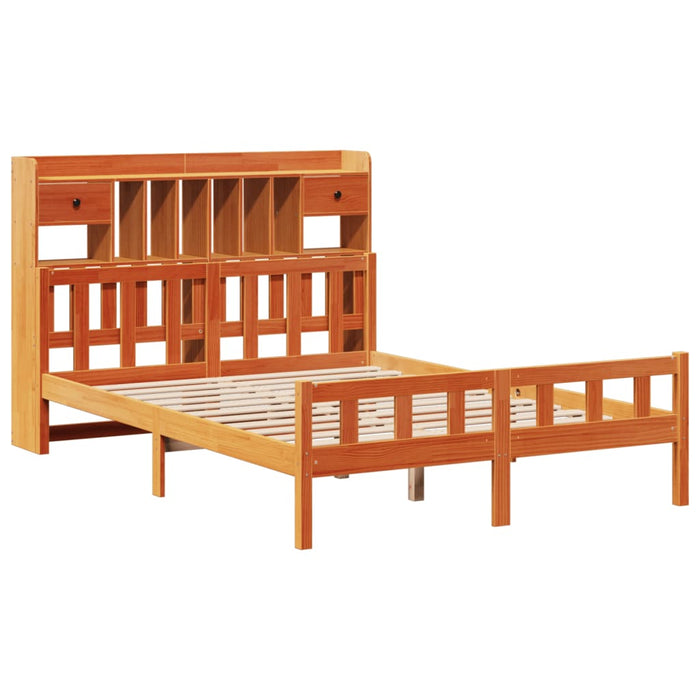 Pat cu bibliotecă fără saltea maro 150x200 cm lemn masiv de pin - WALTI WALTI