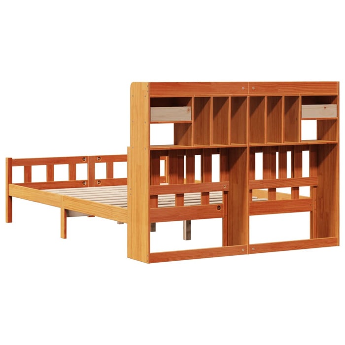 Pat cu bibliotecă fără saltea maro 150x200 cm lemn masiv de pin - WALTI WALTI