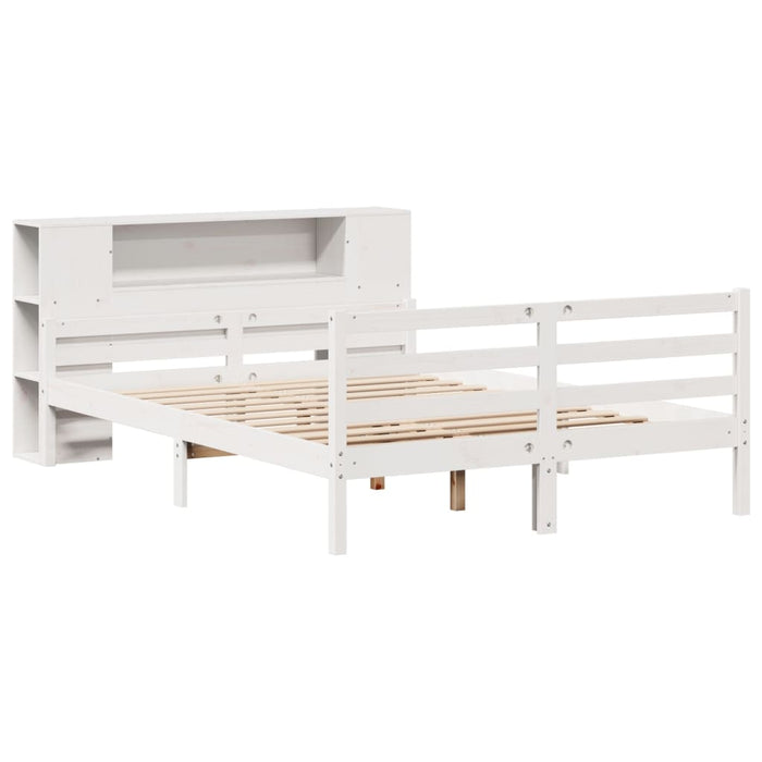 Pat cu bibliotecă fără saltea, alb, 135x190 cm, lemn masiv pin - WALTI WALTI
