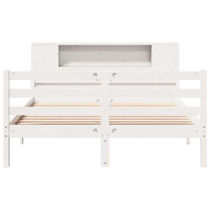 Pat cu bibliotecă fără saltea, alb, 135x190 cm, lemn masiv pin - WALTI WALTI