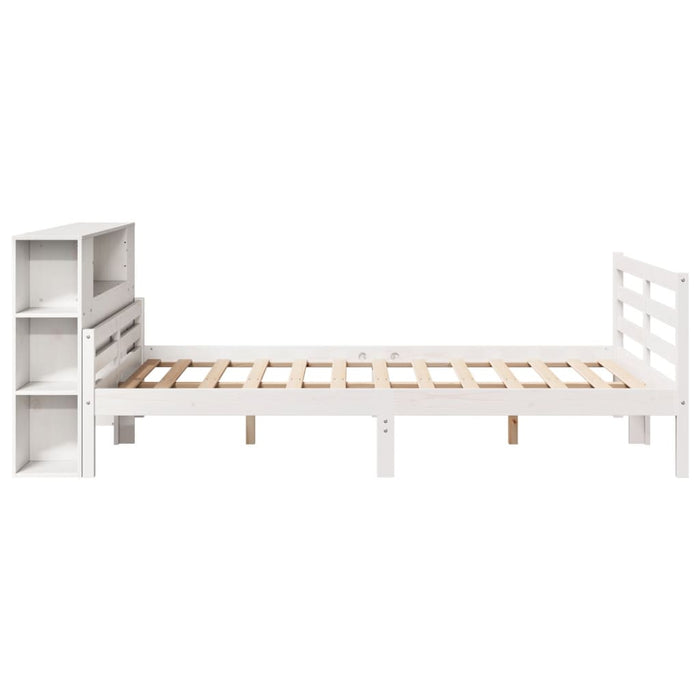 Pat cu bibliotecă fără saltea, alb, 135x190 cm, lemn masiv pin - WALTI WALTI