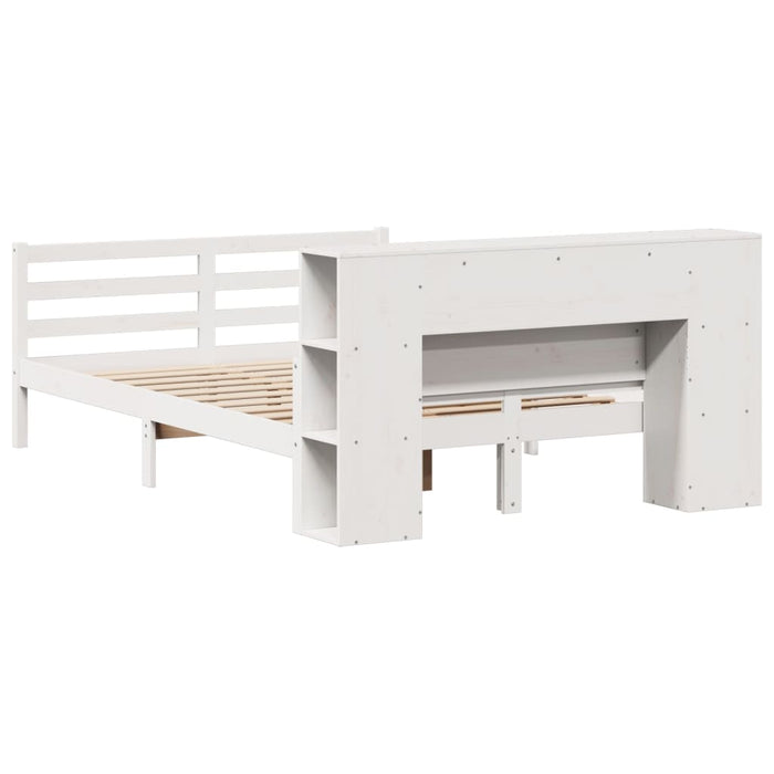 Pat cu bibliotecă fără saltea, alb, 135x190 cm, lemn masiv pin - WALTI WALTI