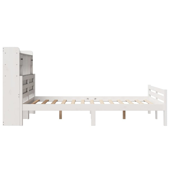 Pat cu bibliotecă fără saltea, alb, 140x200 cm, lemn masiv pin - WALTI WALTI