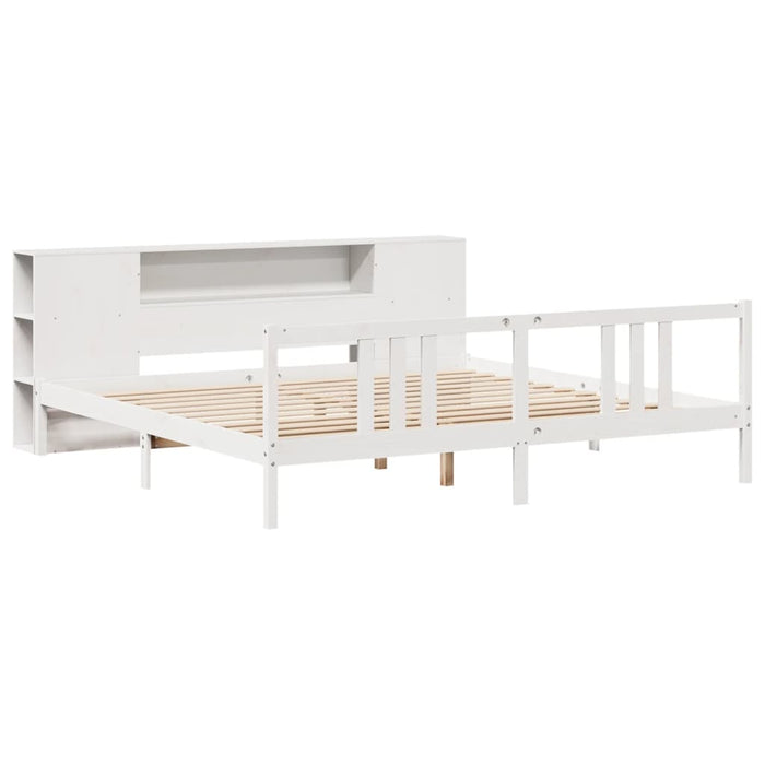 Pat cu bibliotecă fără saltea, alb, 200x200 cm, lemn masiv pin WALTI