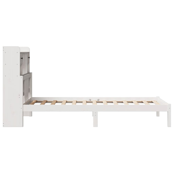 Pat cu bibliotecă fără saltea, alb, 90x200 cm, lemn masiv pin - WALTI WALTI