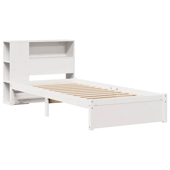 Pat cu bibliotecă fără saltea, alb, 75x190 cm, lemn masiv pin - WALTI WALTI