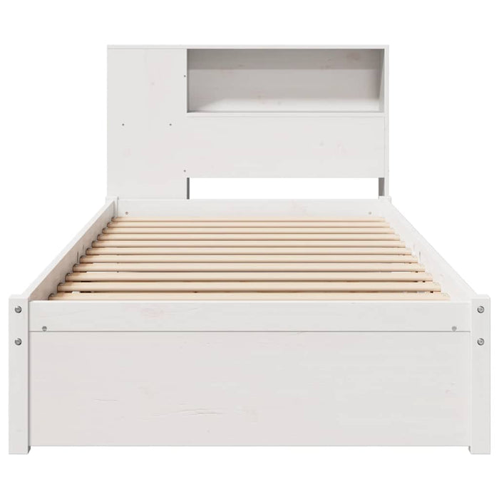Pat cu bibliotecă fără saltea, alb, 75x190 cm, lemn masiv pin - WALTI WALTI