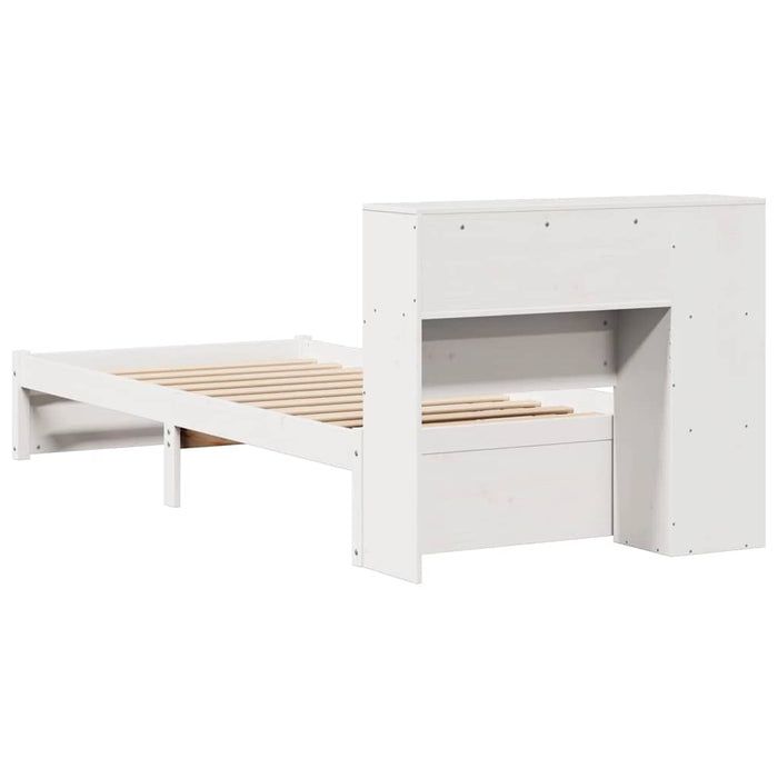Pat cu bibliotecă fără saltea, alb, 75x190 cm, lemn masiv pin - WALTI WALTI