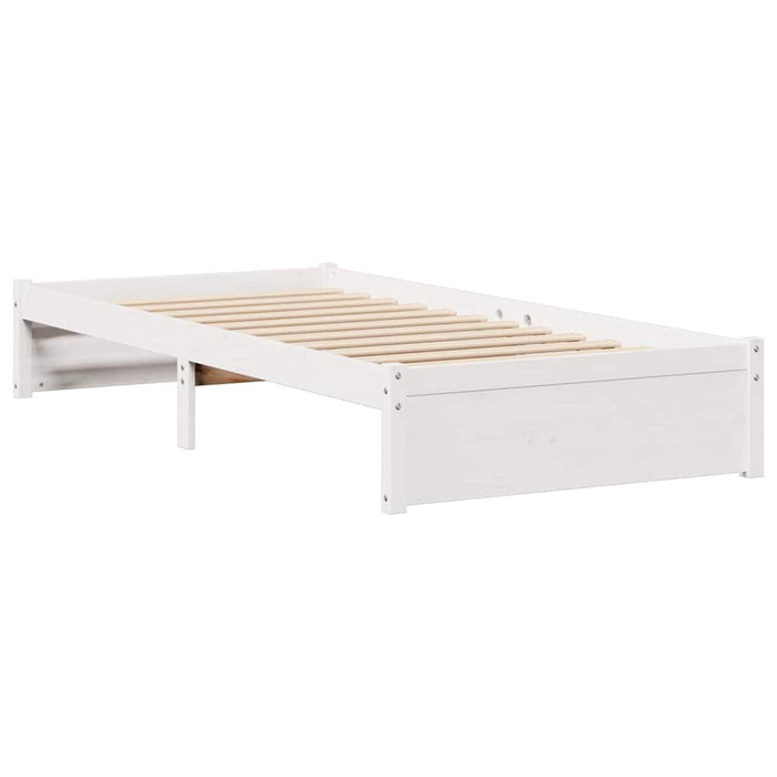 Pat cu bibliotecă fără saltea, alb, 75x190 cm, lemn masiv pin - WALTI WALTI