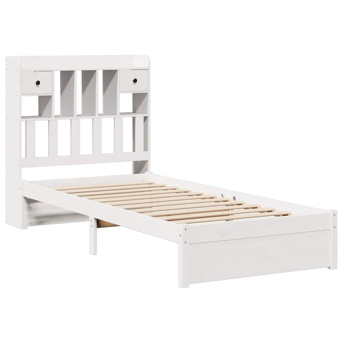 Pat cu bibliotecă fără saltea, alb, 75x190 cm, lemn masiv pin - WALTI WALTI