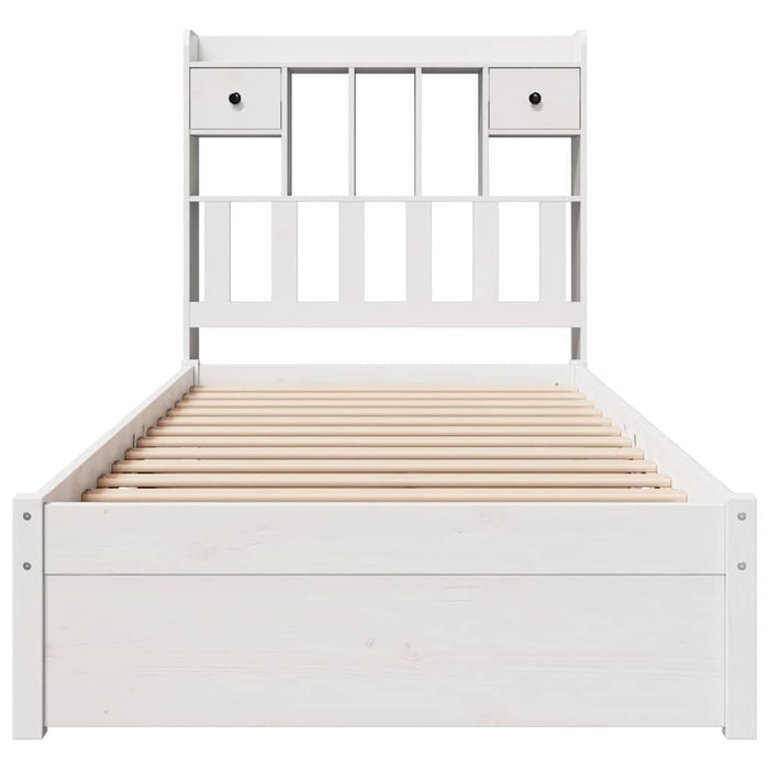 Pat cu bibliotecă fără saltea, alb, 75x190 cm, lemn masiv pin - WALTI WALTI