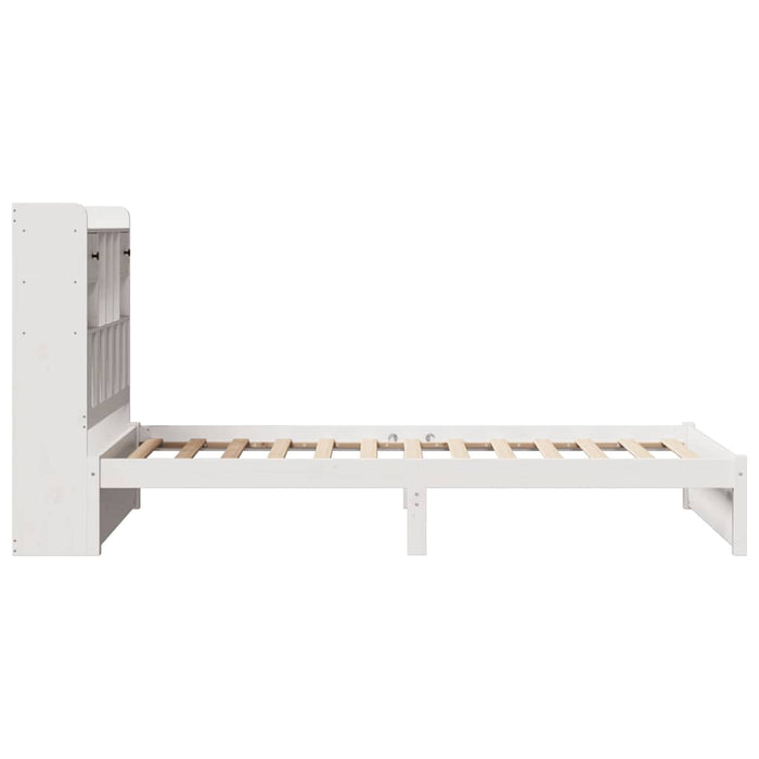 Pat cu bibliotecă fără saltea, alb, 75x190 cm, lemn masiv pin - WALTI WALTI