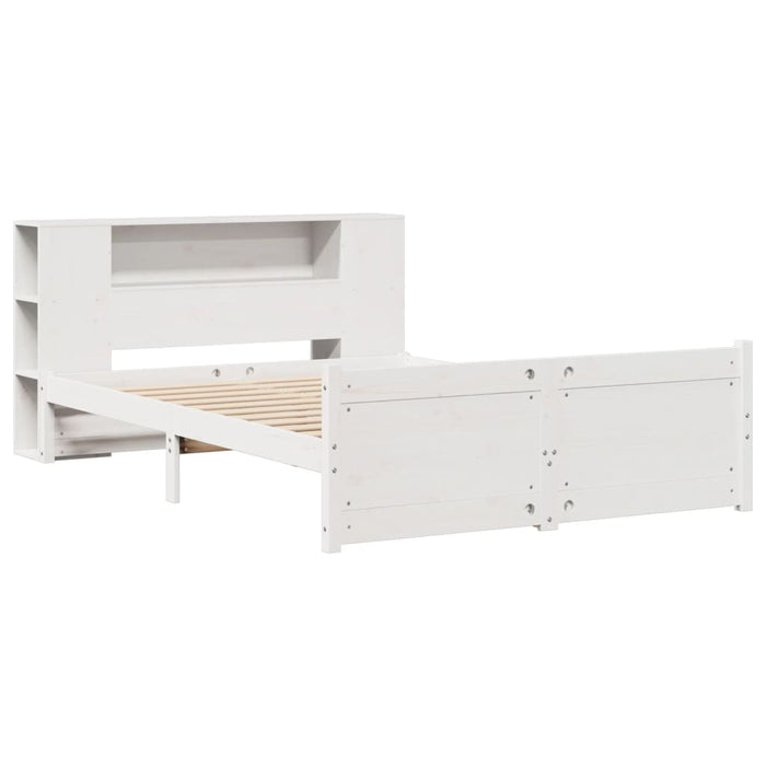 Pat cu bibliotecă fără saltea, alb, 150x200 cm, lemn masiv pin - WALTI WALTI