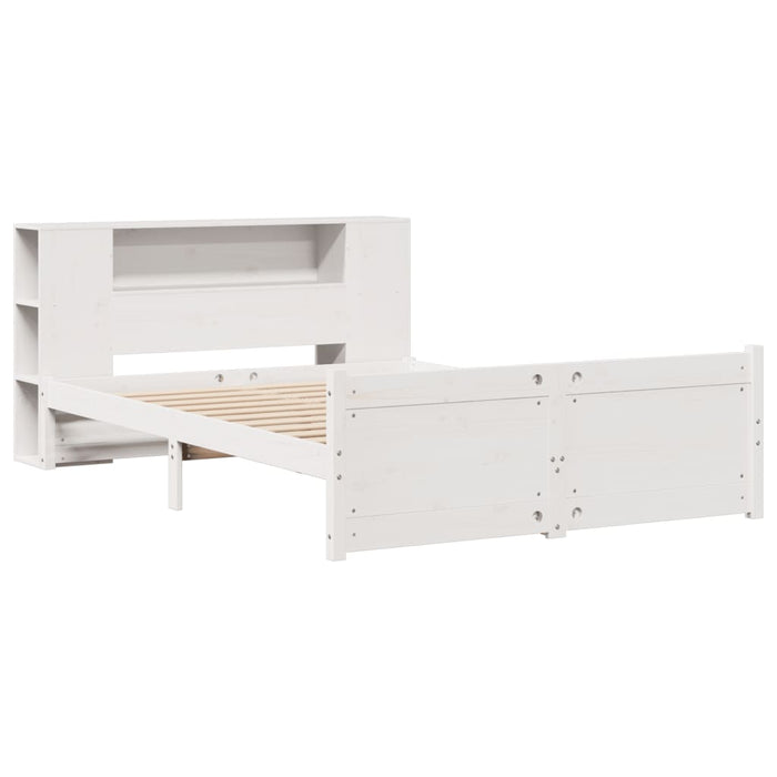 Pat cu bibliotecă fără saltea, alb, 160x200 cm, lemn masiv pin - WALTI WALTI