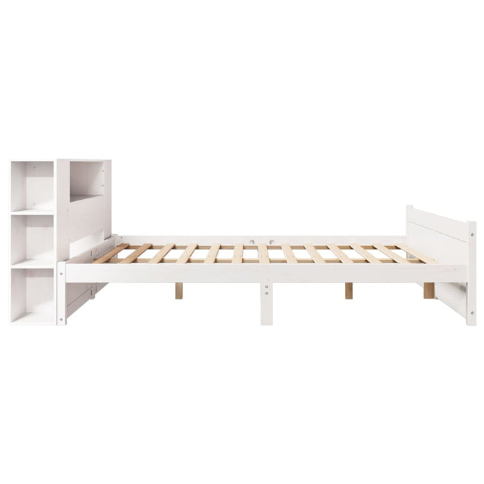 Pat cu bibliotecă fără saltea, alb, 160x200 cm, lemn masiv pin - WALTI WALTI