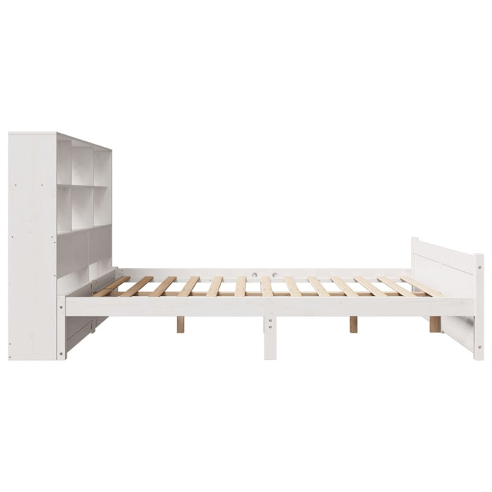 Pat cu bibliotecă fără saltea, alb, 140x200 cm, lemn masiv pin - WALTI WALTI