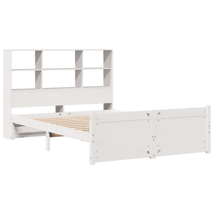 Pat cu bibliotecă fără saltea, alb, 160x200 cm, lemn masiv pin - WALTI WALTI