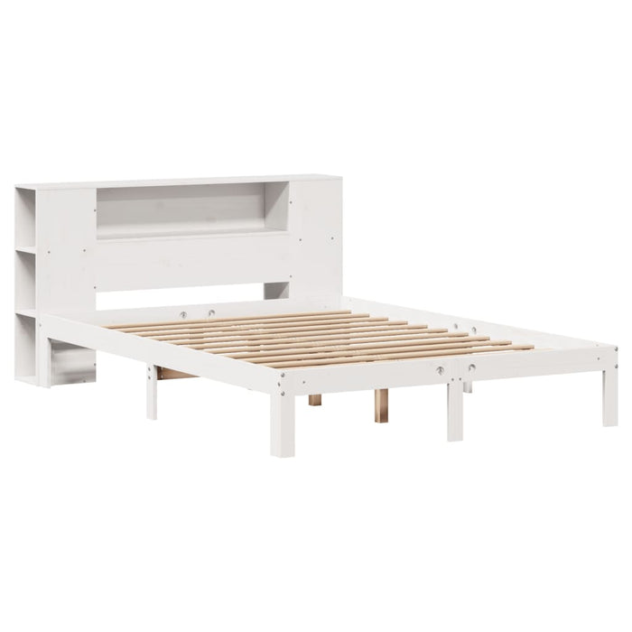 Pat cu bibliotecă fără saltea, alb, 120x190 cm, lemn masiv pin - WALTI WALTI