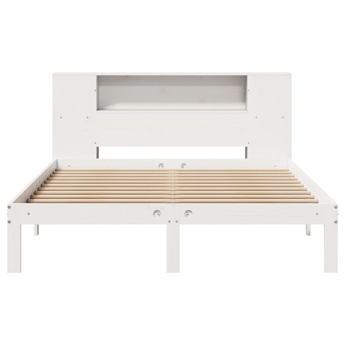 Pat cu bibliotecă fără saltea, alb, 120x190 cm, lemn masiv pin - WALTI WALTI