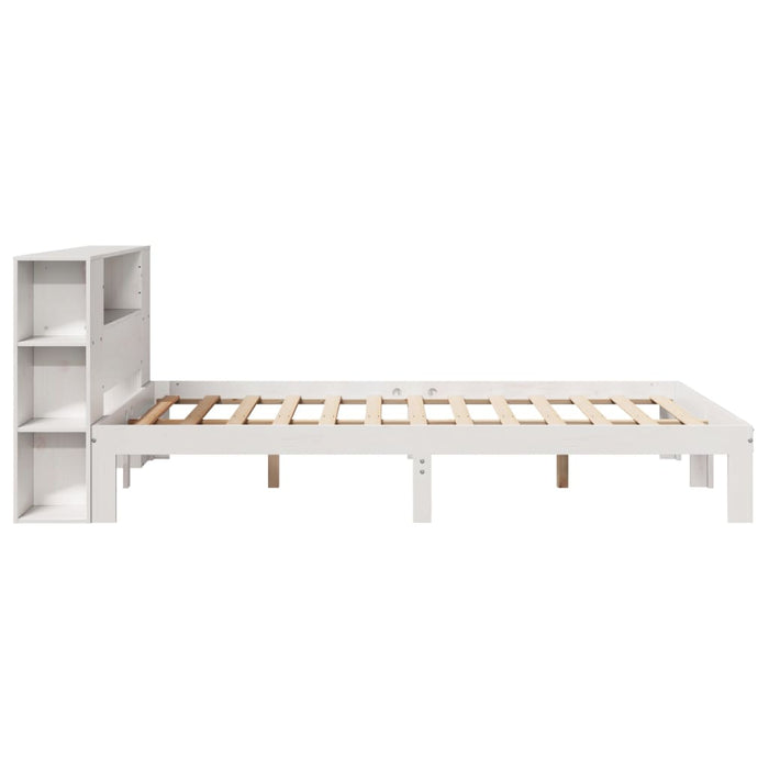 Pat cu bibliotecă fără saltea, alb, 120x190 cm, lemn masiv pin - WALTI WALTI
