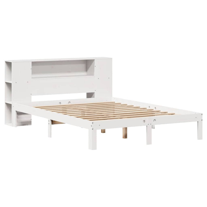 Pat cu bibliotecă fără saltea, alb, 135x190 cm, lemn masiv pin - WALTI WALTI