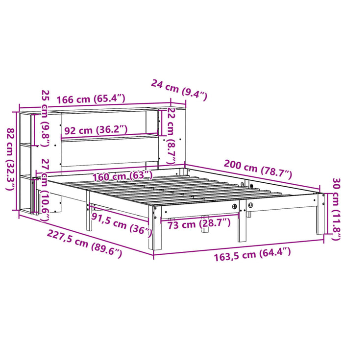 Pat cu bibliotecă fără saltea, 160x200 cm, lemn masiv de pin - WALTI WALTI