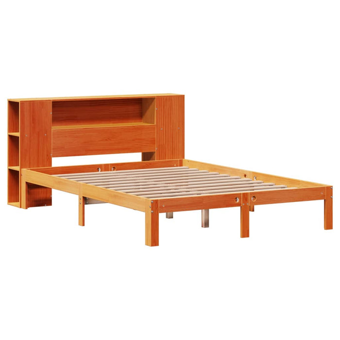 Pat cu bibliotecă fără saltea maro 140x200 cm lemn masiv de pin - WALTI WALTI