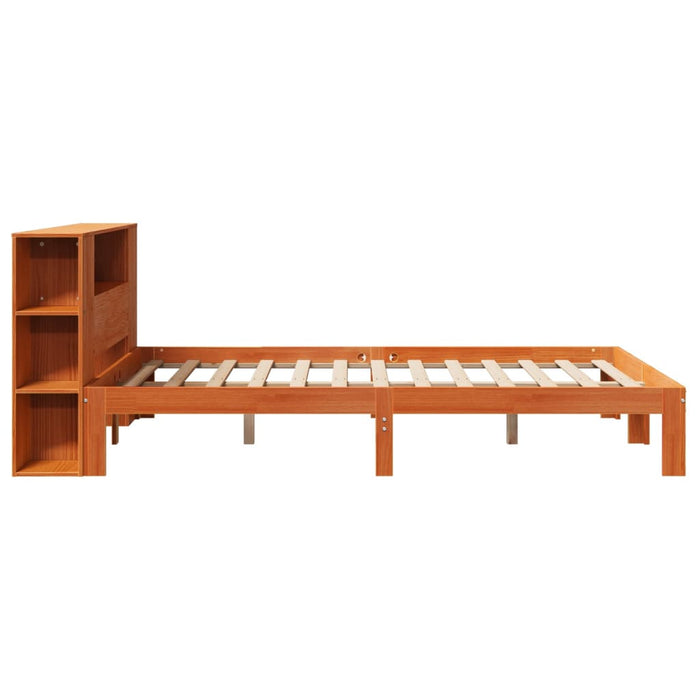 Pat cu bibliotecă fără saltea maro 140x200 cm lemn masiv de pin - WALTI WALTI