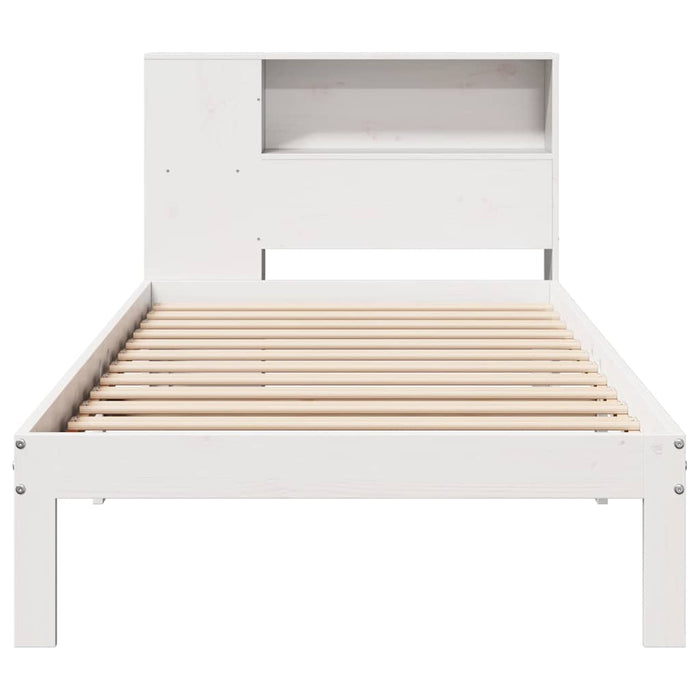Pat cu bibliotecă fără saltea, alb, 75x190 cm, lemn masiv pin - WALTI WALTI