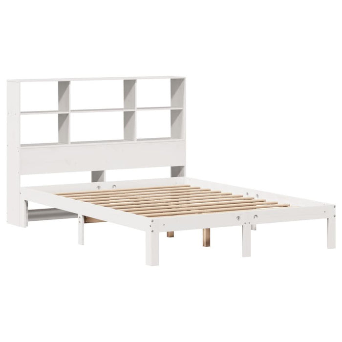 Pat cu bibliotecă fără saltea, alb, 140x190 cm, lemn masiv pin - WALTI WALTI